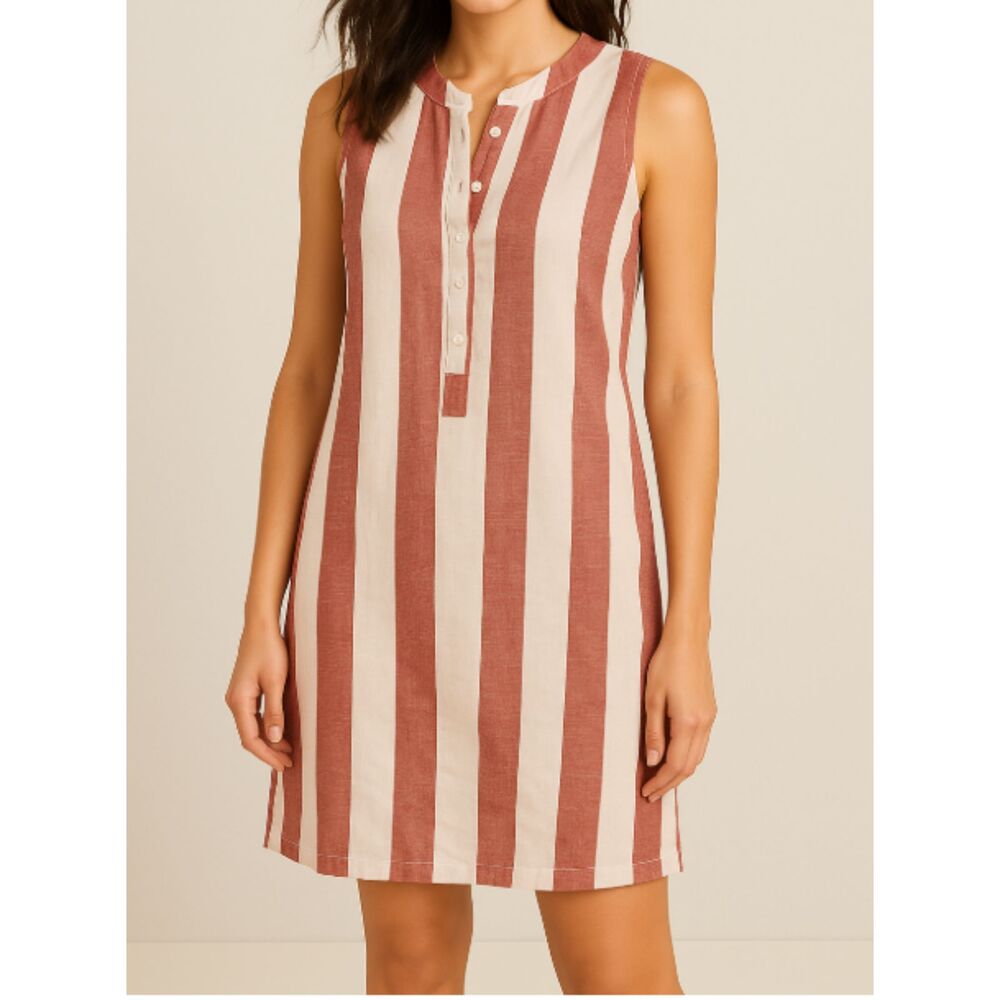 Loft Womenâs Sleeveless Linen Dress Size Small Red White Striped Summer Casual